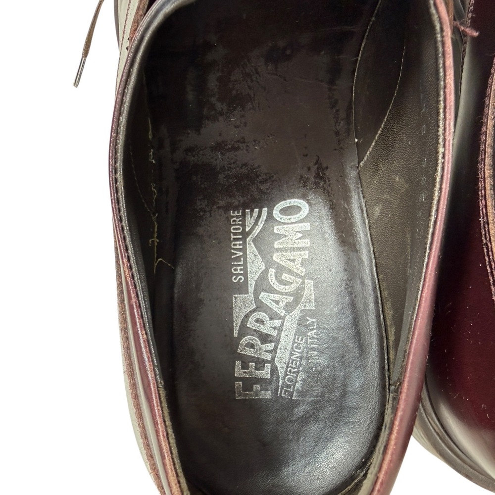 Salvatore Ferragamo Burgundy Leather Oxford Dress Shoes Men Size 8 2E WIDE Italy - Picture 9 of 14